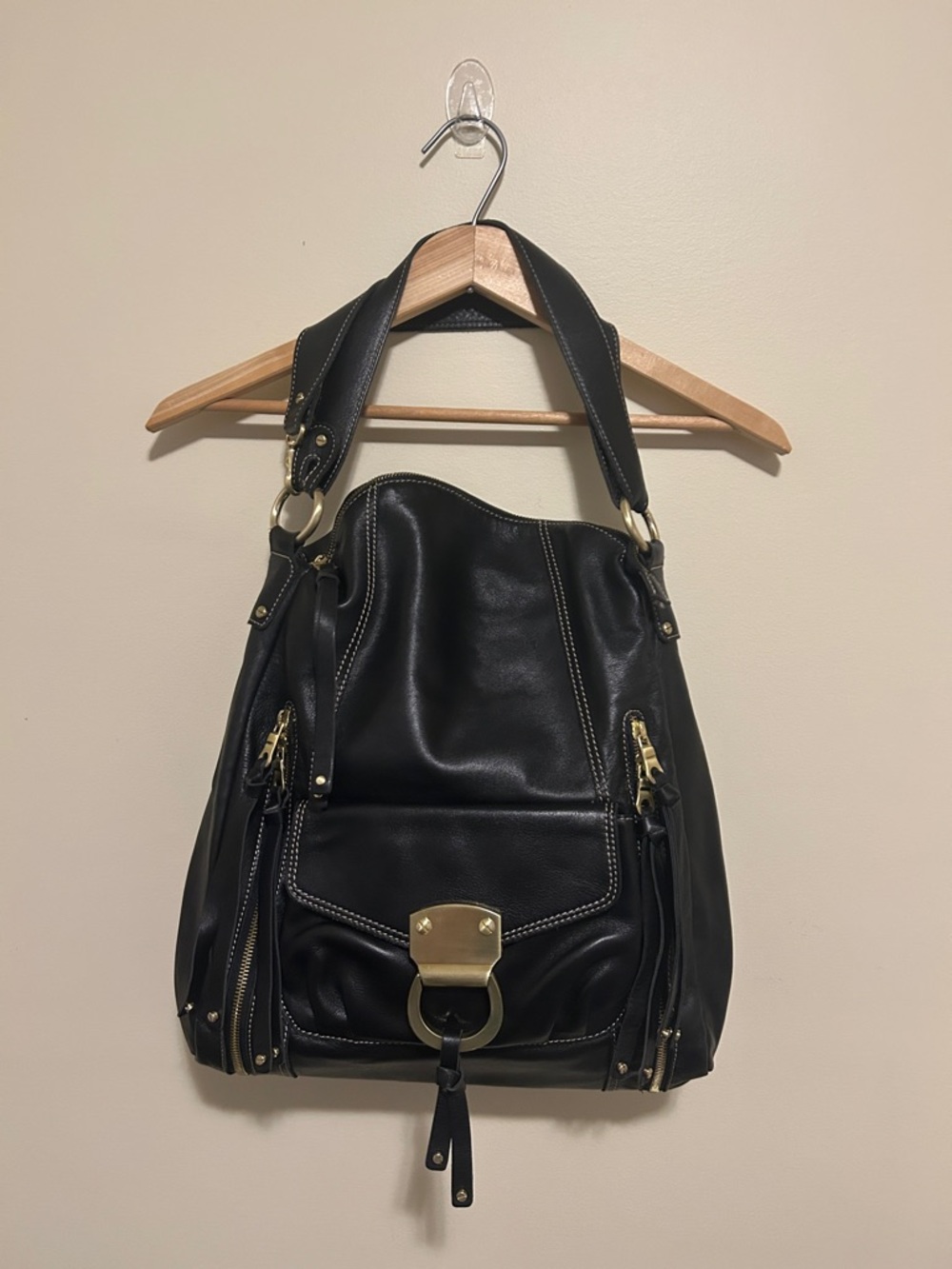 Brio! Black 100% Leather Hobo Shoulder Bag - NWOT - Picture 2 of 12